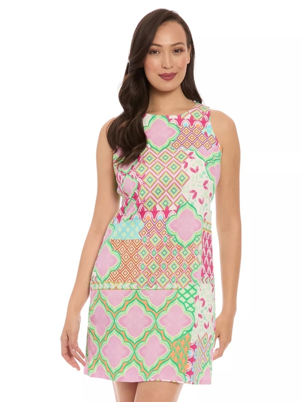 London Times Shift Dress Pink Patchwork